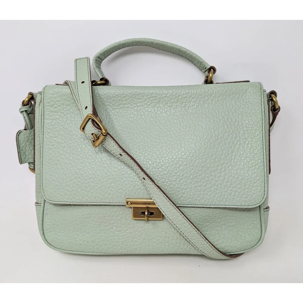 Fossil Memoir Flap Seafoam Mint Green Leather Crossbody Satchel Bag ZB5413 Dust